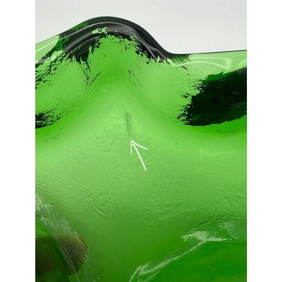 Vintage 1960's BLENKO Amoeba Freeform Art Glass Green Ashtray Trinket Dish - Picture 10 of 10